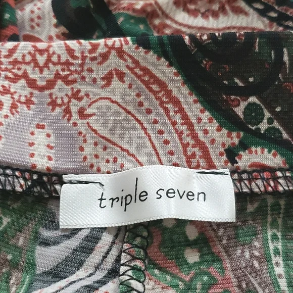 New TRIPLE SEVEN Boho Chic Print Flare Leg Pants in hunter green - Picture 8 of 9